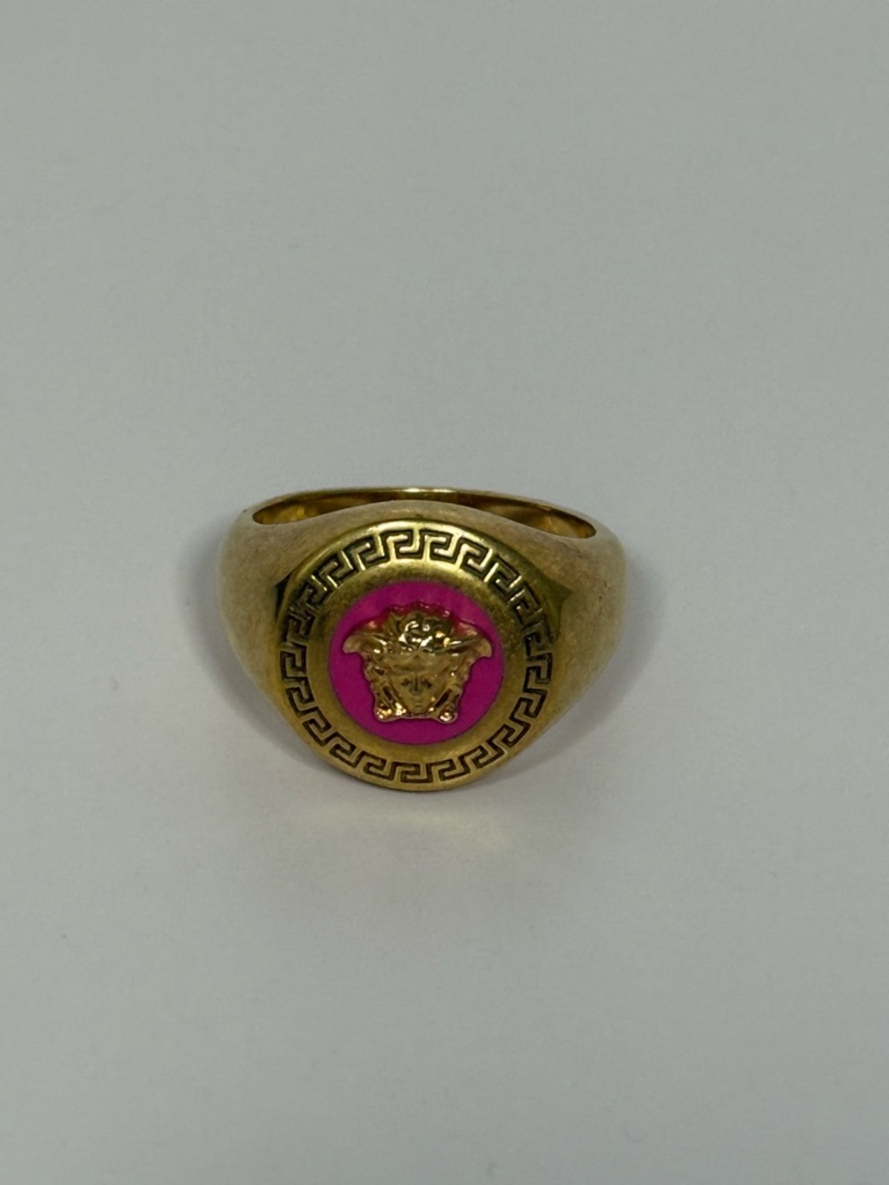 Versace Polished Gold Tone Signet Ring IT 17 (US 8)